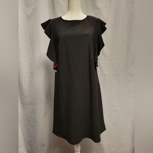 Nicole Miller Sheath Dress Womens 10 Black Scuba Knit Artsy Flutter Sleeve